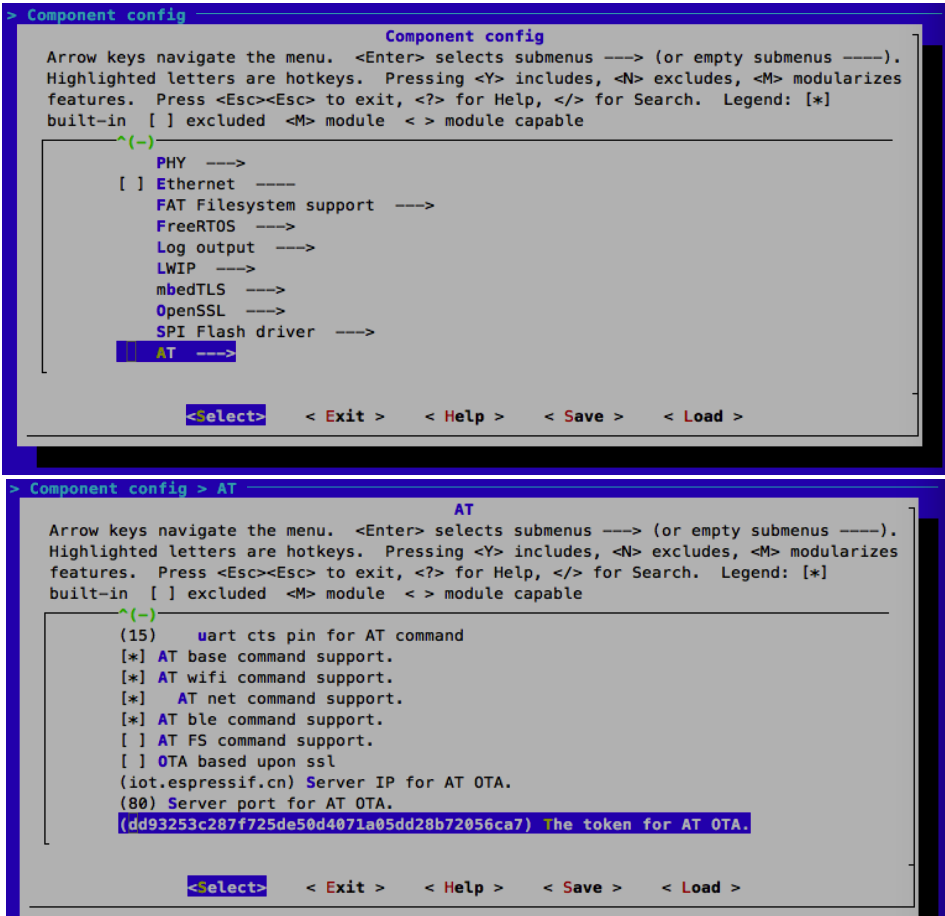 Configuring the AT OTA token key - Step 2 and 3