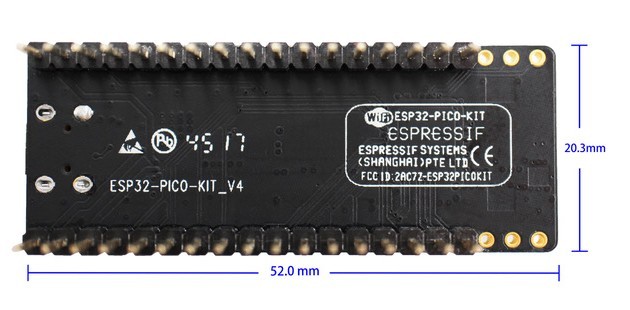 ESP32-PICO-KIT V4 dimensions - back