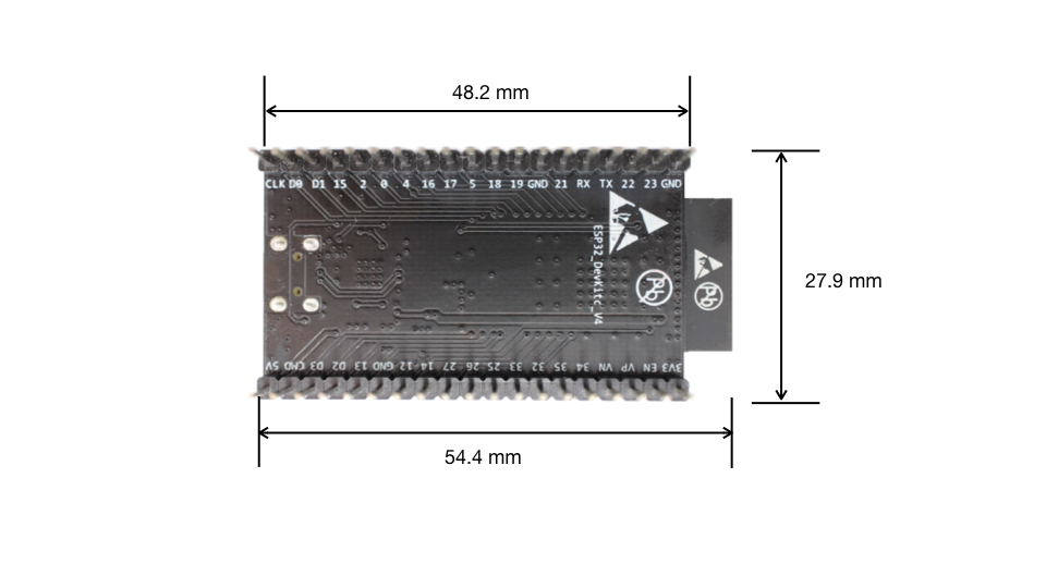 ESP32 DevKitC board dimensions - back