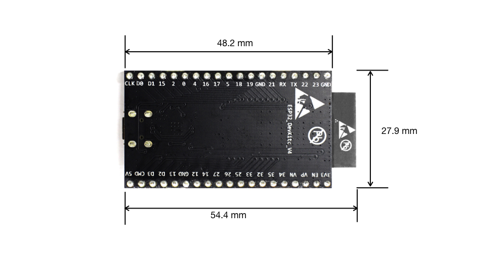 ESP32-DevKitC board dimensions - back