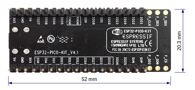 ESP32-PICO-KIT 尺寸图 -- 背面