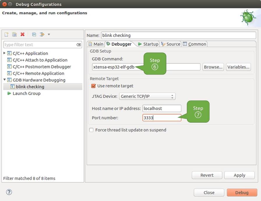 Configuration of GDB Hardware Debugging - Debugger tab